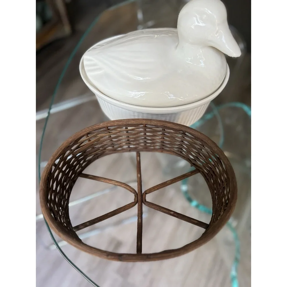 Vintage French Chef Gourmet Cookware Duck on Basket Nest Covered Casserole‎ Dish
